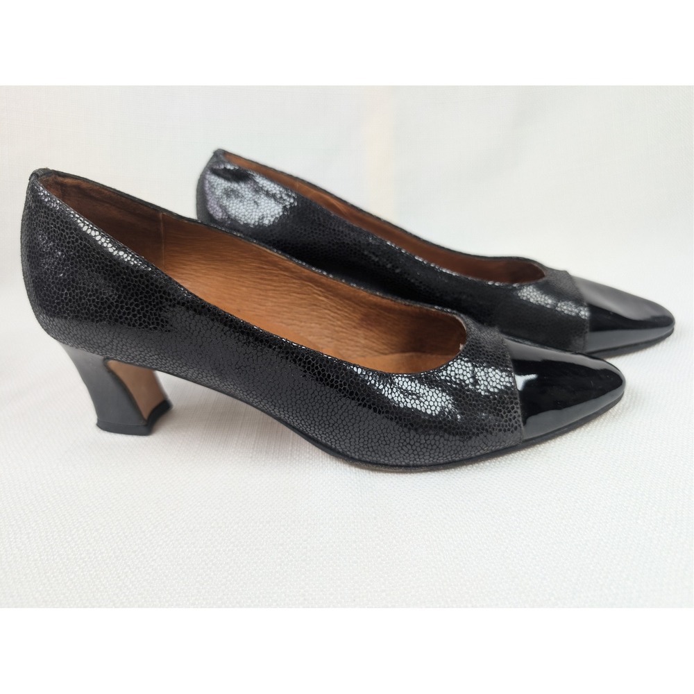 Renzo Fontanelli Black Lizard Embossed Patent Cap Toe Pumps‎ Heels 8.5AA Narrow